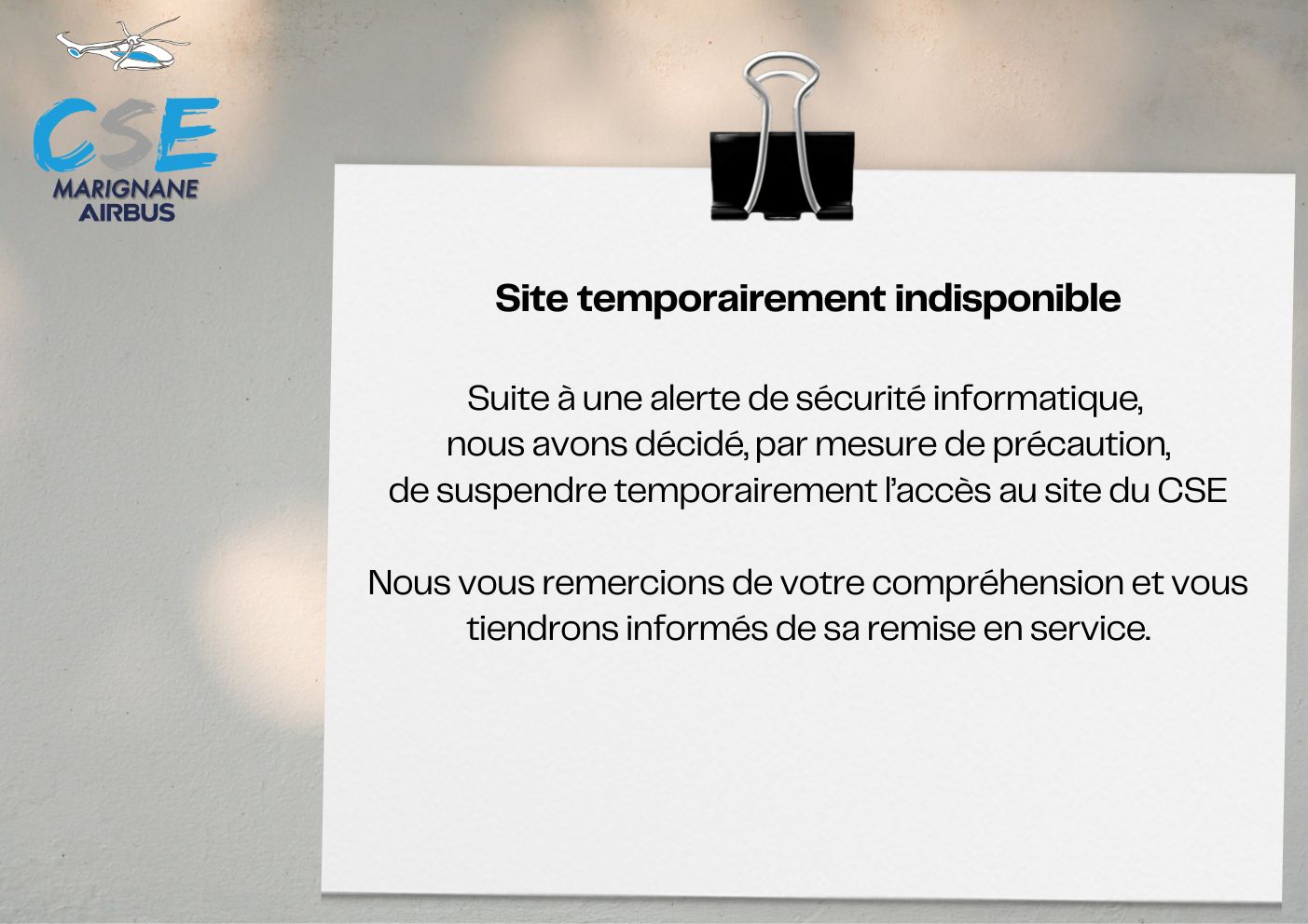 Information du CSE : indisponibilité temporaire des services